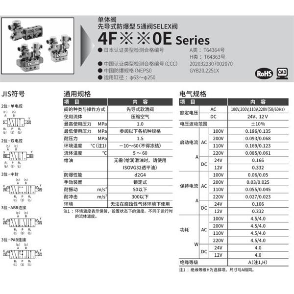 CKD喜開理先導(dǎo)式防爆型5通閥4F750E-20N-TP-P-X-AC100V